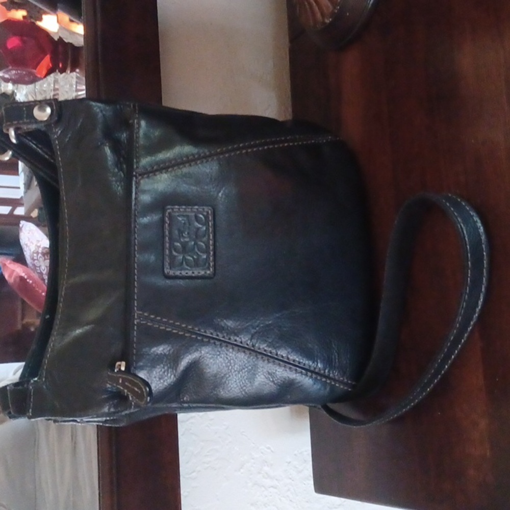 FOSSIL Black Leather Crossbody Satchel Unique
